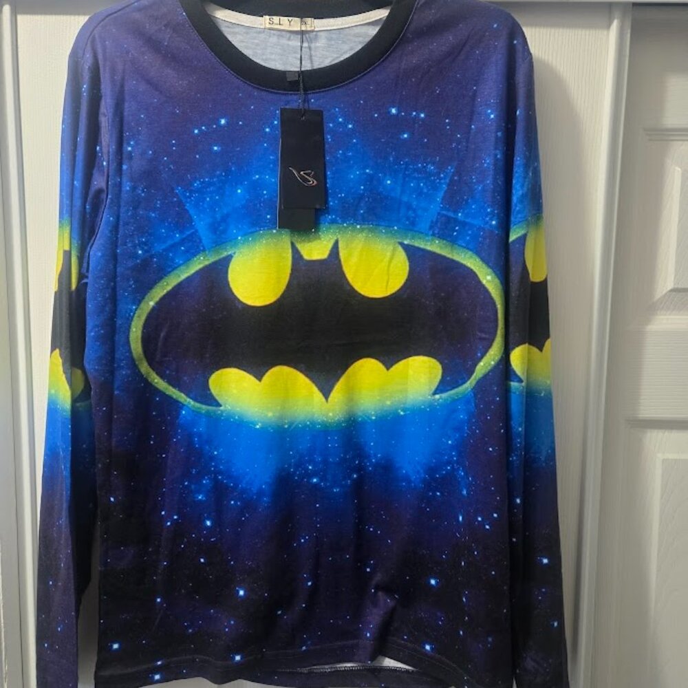 Batman long sleeve shirt galaxy‎ pattern with logo NWT